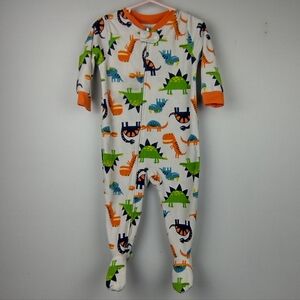 Carter's White Onesie with Dinosaur Print and Orange Trim